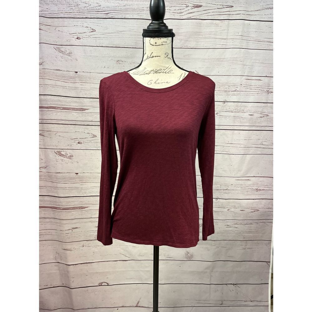 Lucy & Laurel Womens Burgundy Slub Knit‎ Long Sleeve Crew Neck Top Small Peru